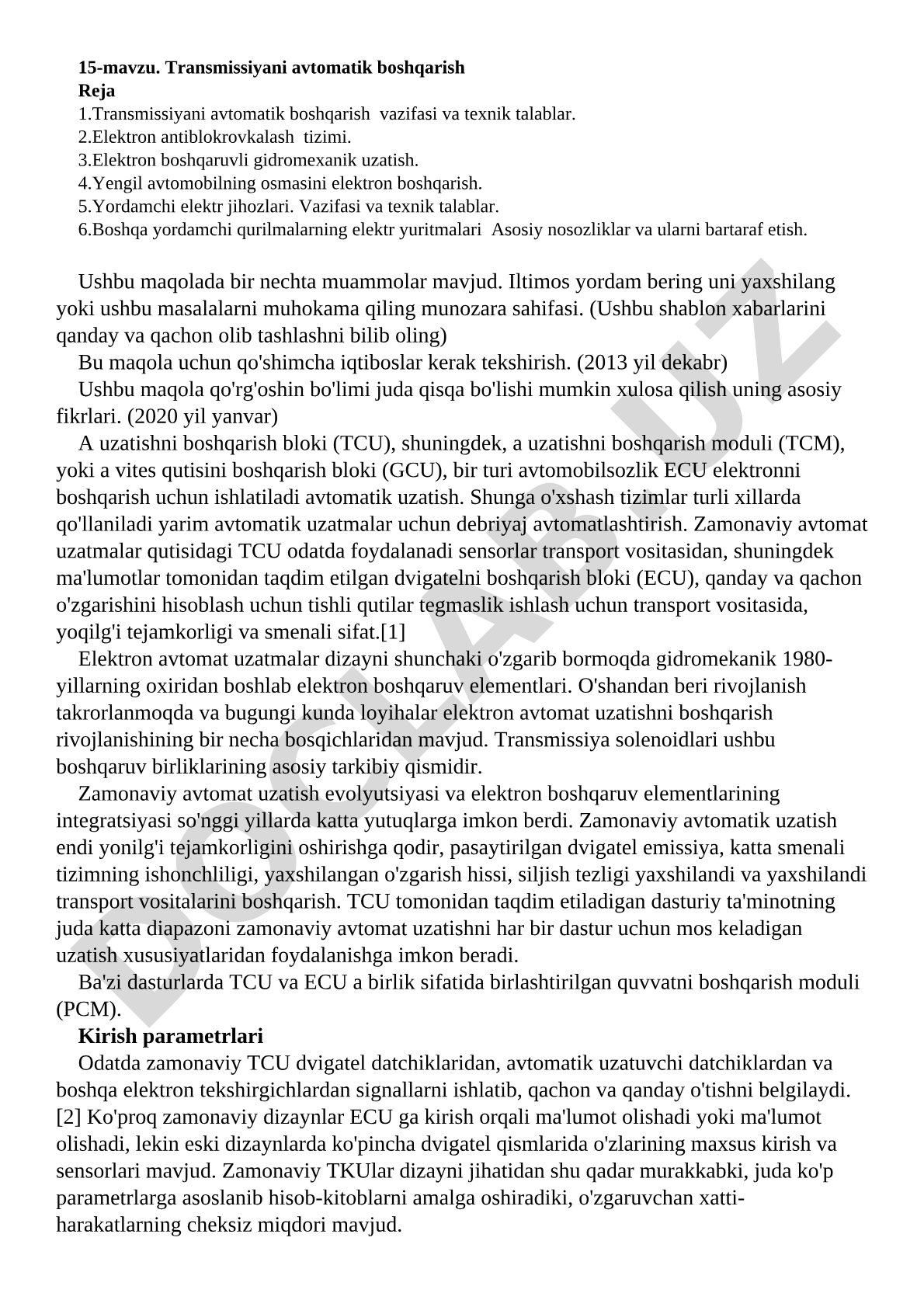 Transmissiyani avtomatik boshqarish
