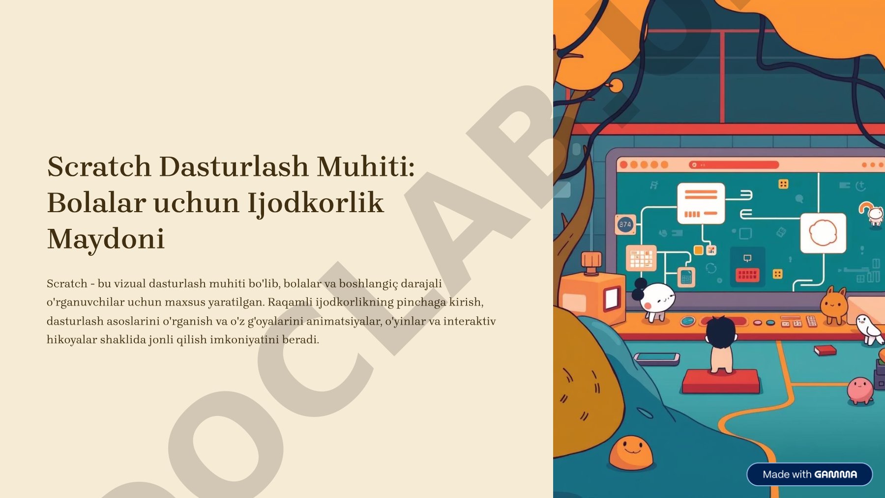 Scratch Dasturlash Muhiti: Bolalar uchun Ijodkorlik Maydoni