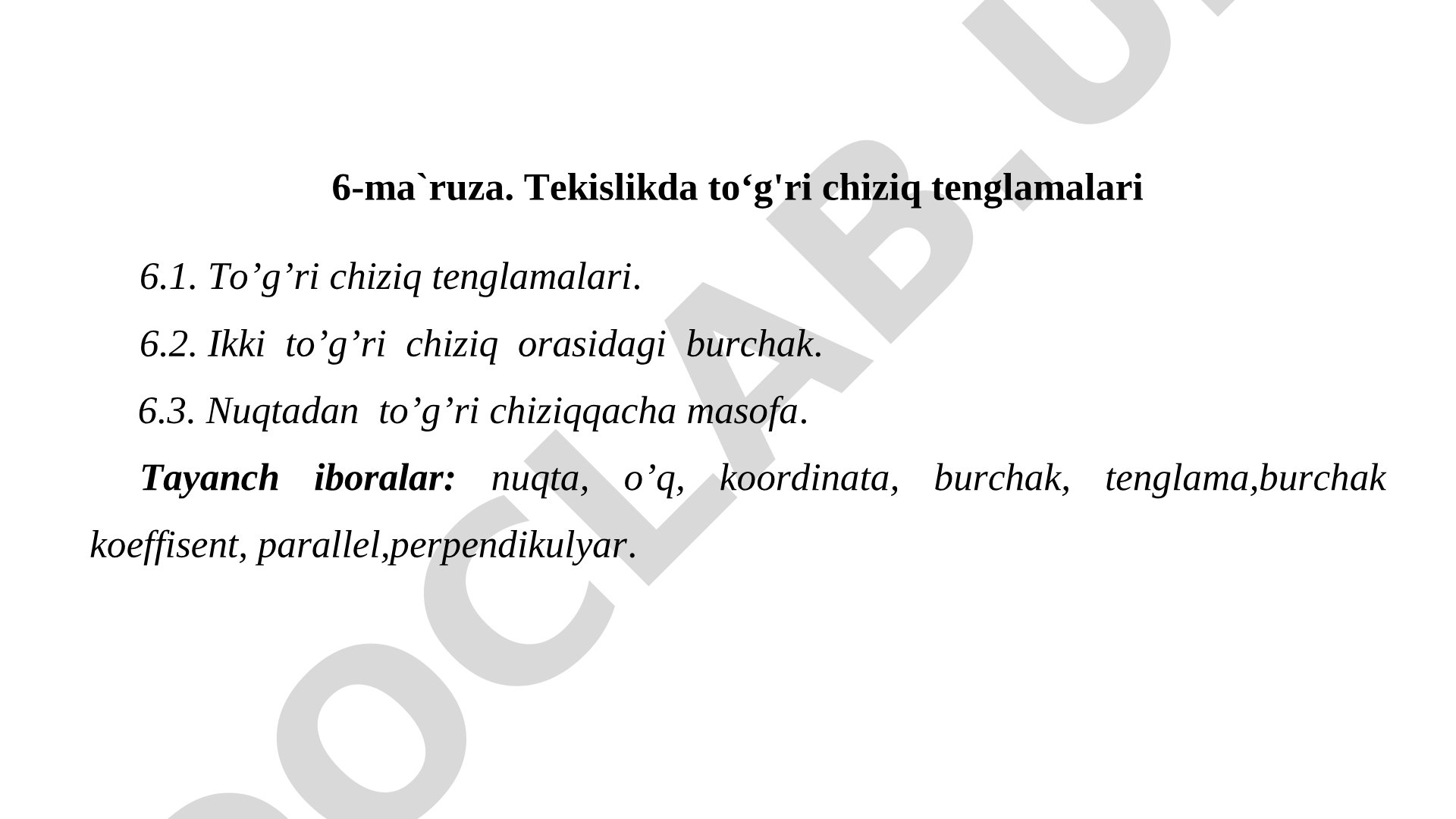 Tekislikda to'g'ri chiziq tenglamalari
