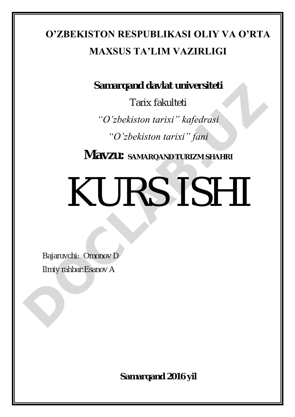 Samarqand turizm shahri