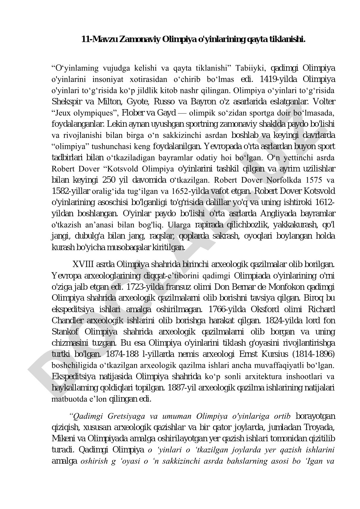 Zamonaviy Olimpiya o'yinlarining qayta tiklanishi