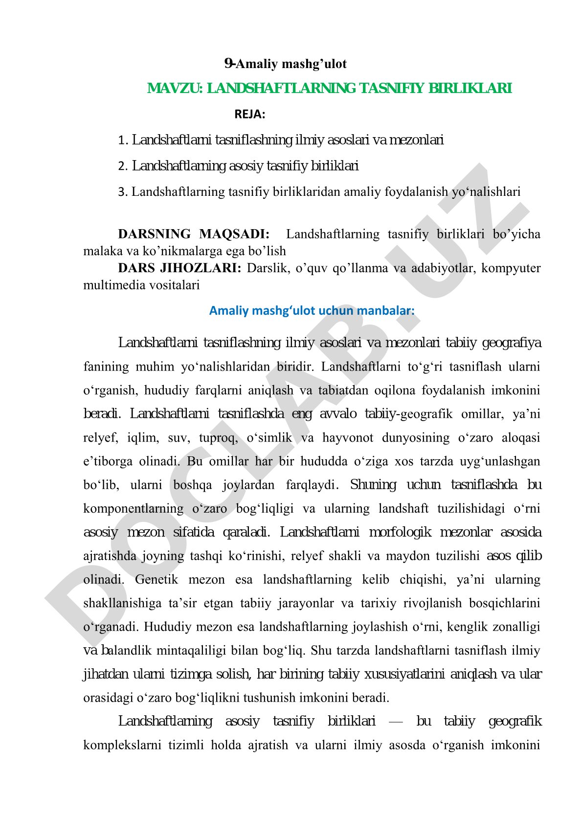 Landshaftlarning tasnifiy birliklari