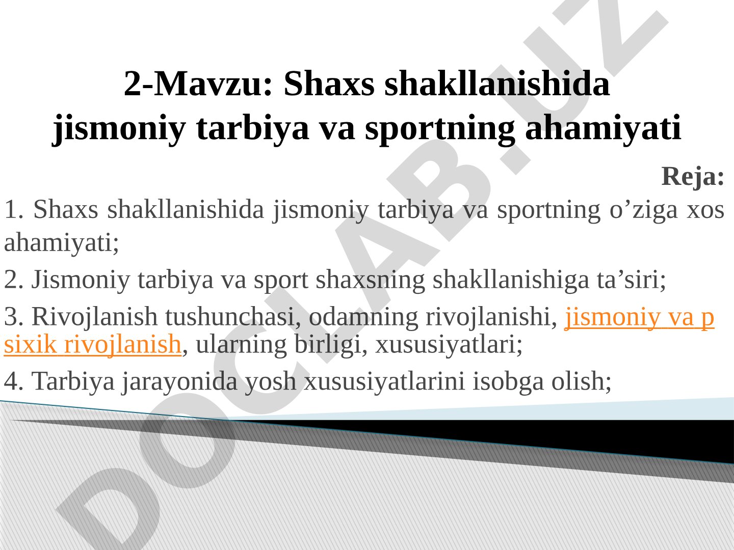 Shaxs shakllanishida jismoniy tarbiya va sportning ahamiyati