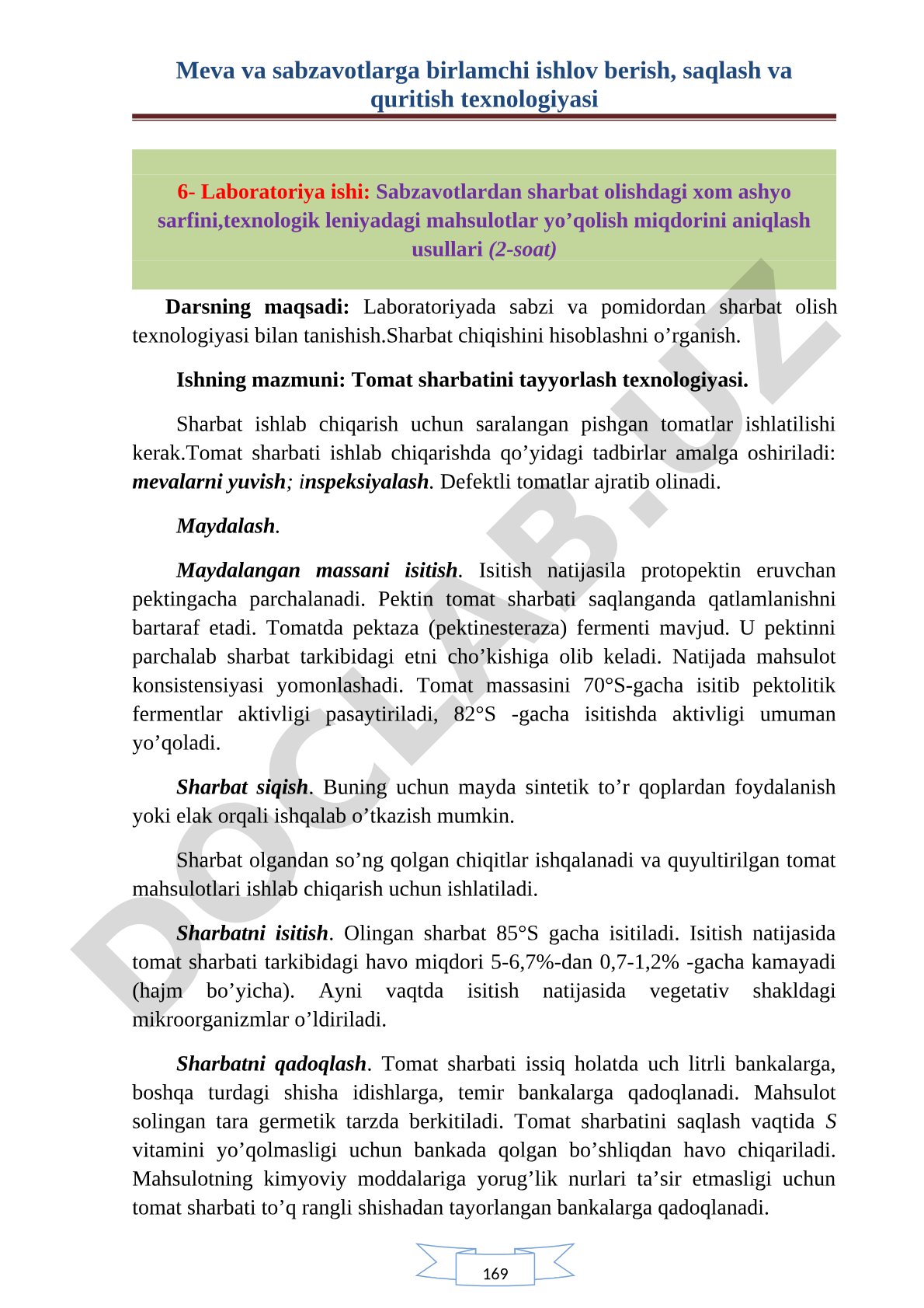 Sabzavotlardan sharbat olish texnologiyasi