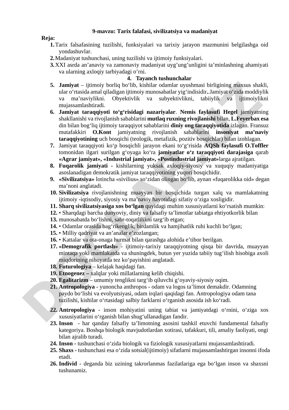 Tarix falsafasi, sivilizatsiya va madaniyat
