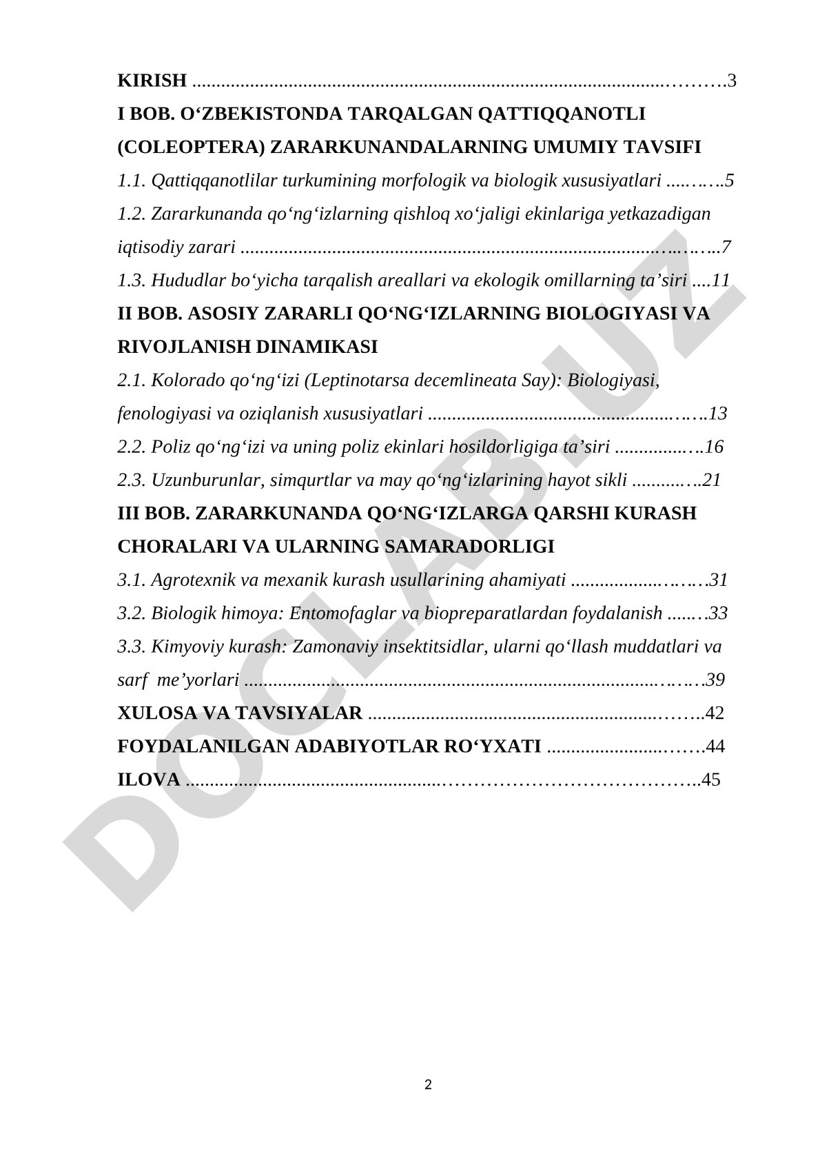 O’zbekistonda tarqalgan zararli qo’ng’izlar va ularga qarshi kurash choralari
