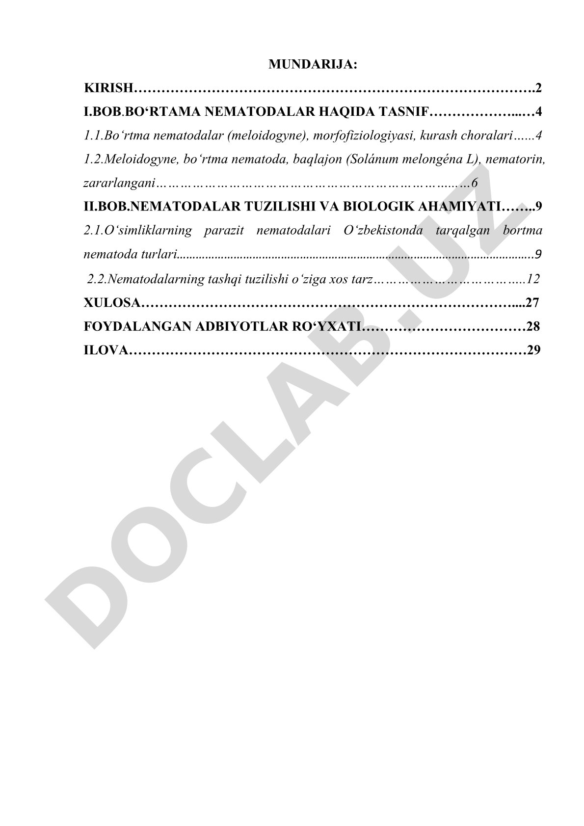 Bo‘rtma nematodalar (meloidogyne), morfofiziologiyasi, kurash choralari