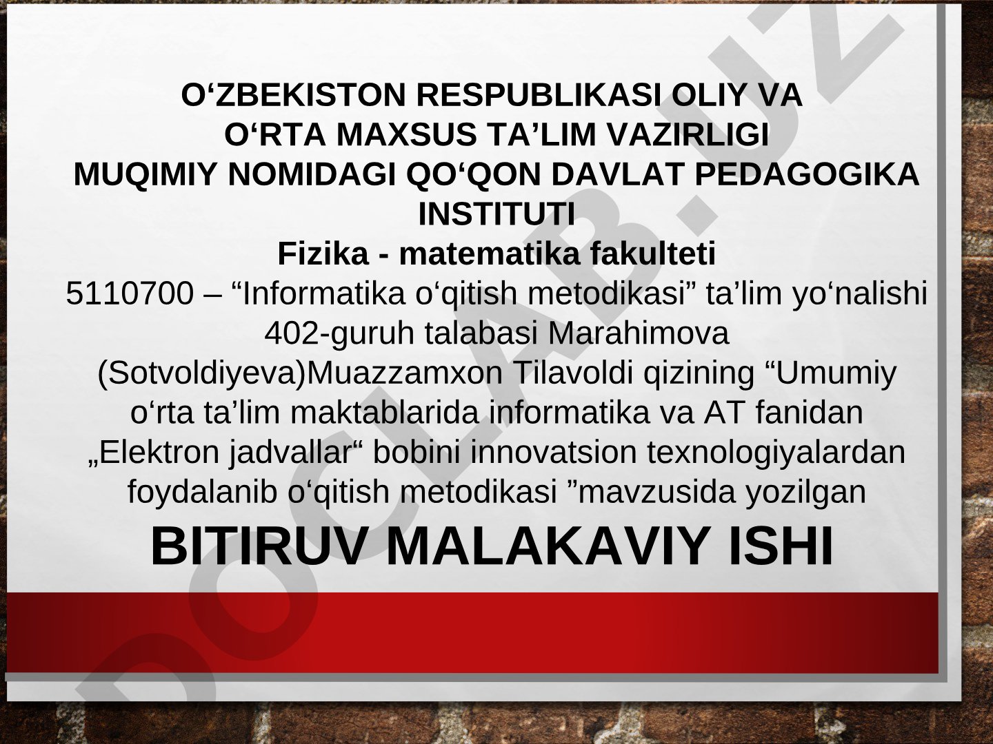 Umumiy o‘rta ta’lim maktablarida informatika va AT fanidan „Elektron jadvallar“ bobini innovatsion texnologiyalardan foydalanib o‘qitish metodikasi