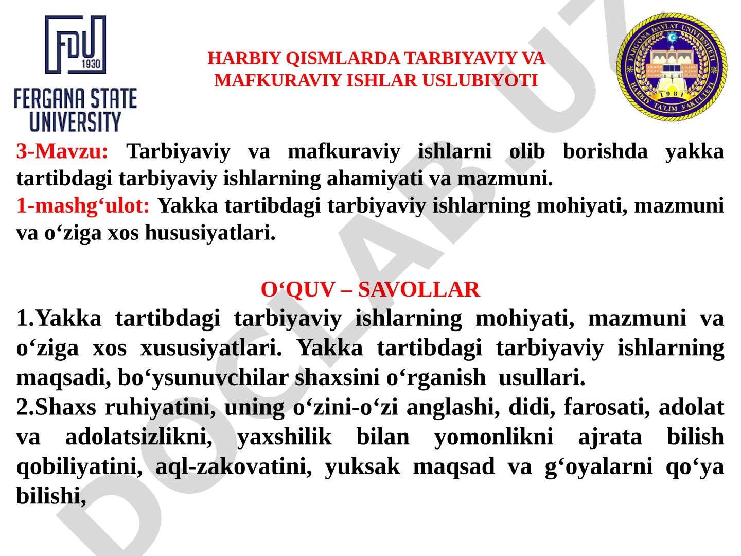 Tarbiyaviy va mafkuraviy ishlarni olib borishda yakka tartibdagi tarbiyaviy ishlarning ahamiyati va mazmuni