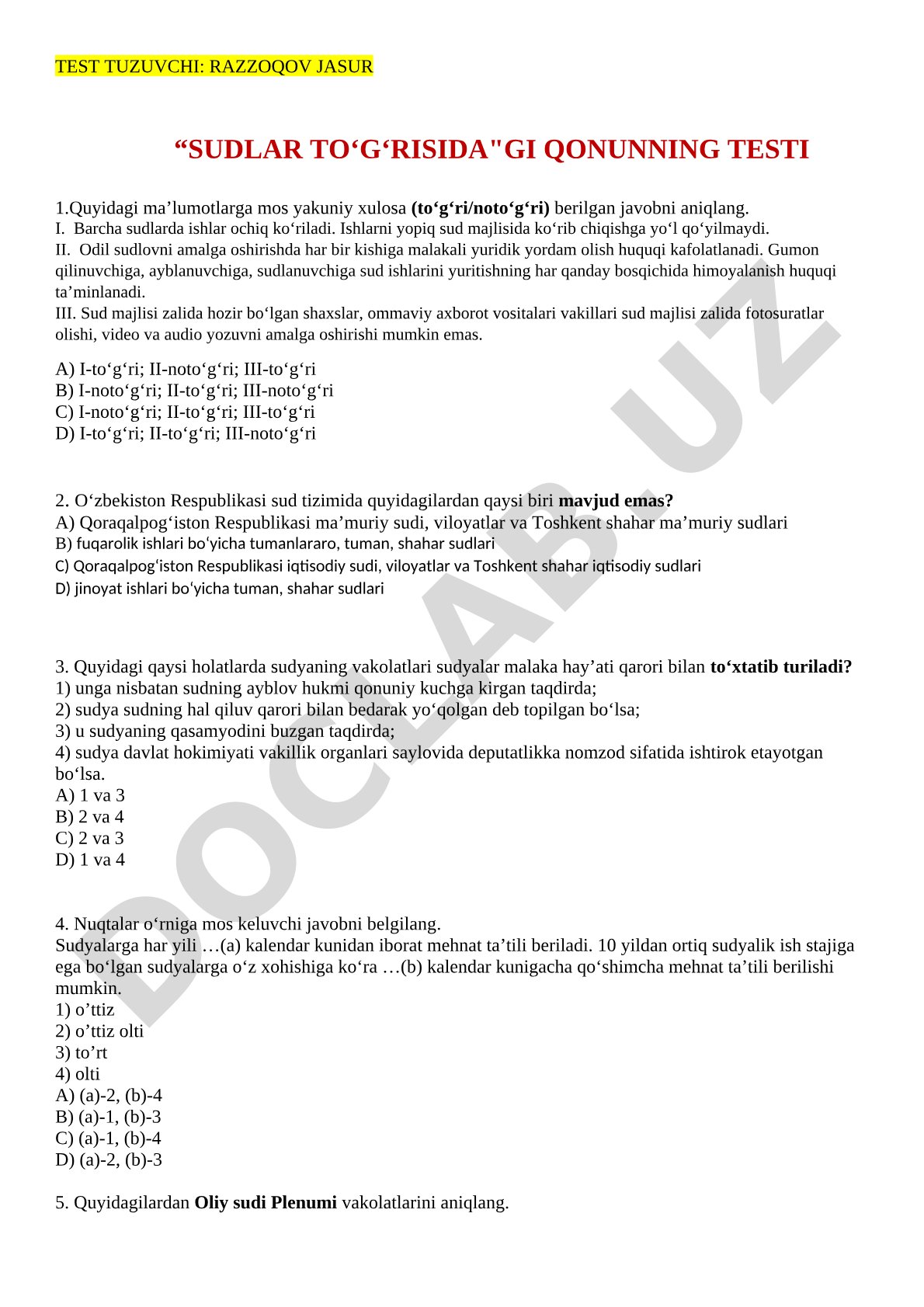 Sudlar to'g'risidagi qonun testi