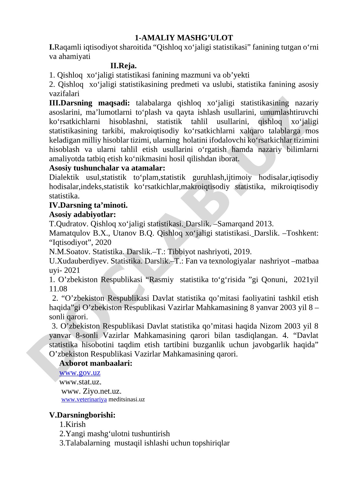 Qishloq xo‘jaligi statistikasi fanining mazmuni va ahamiyati