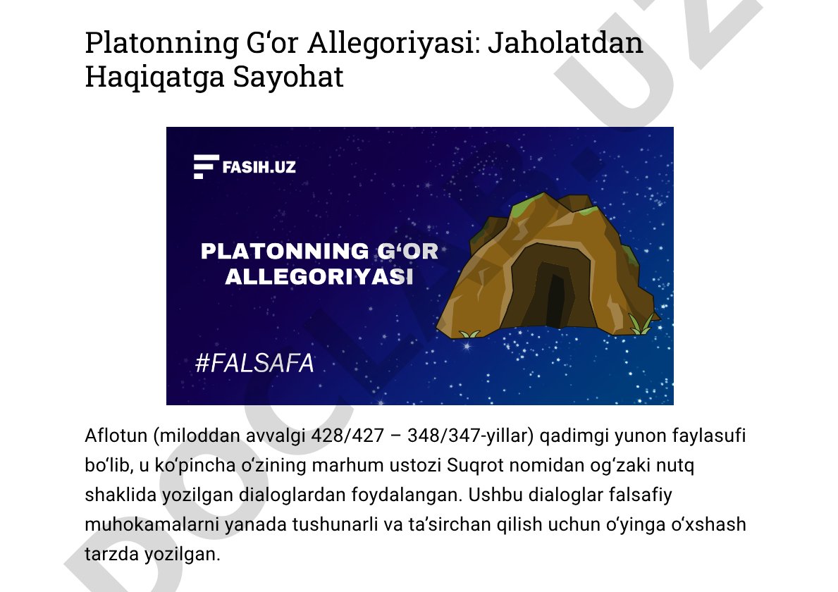 Platonning G‘or Allegoriyasi: Jaholatdan Haqiqatga Sayohat