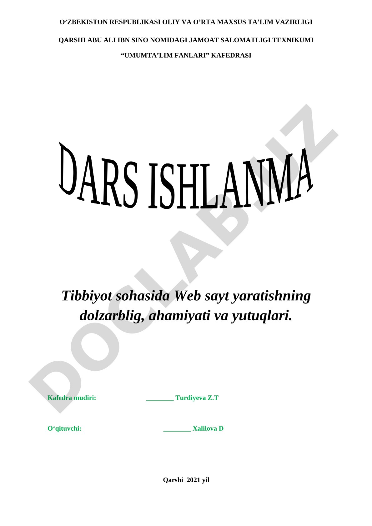 Tibbiyot sohasida Web sayt yaratishning dolzarbligi, ahamiyati va yutuqlari