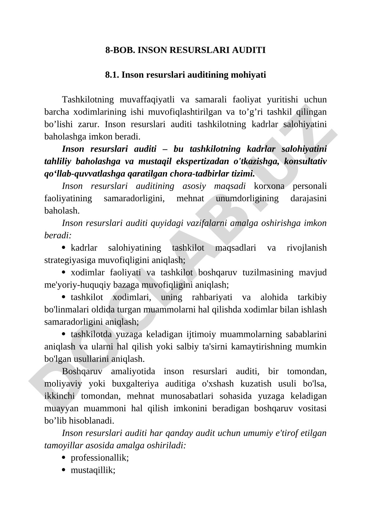 Inson resurslari auditining mohiyati va vazifalari