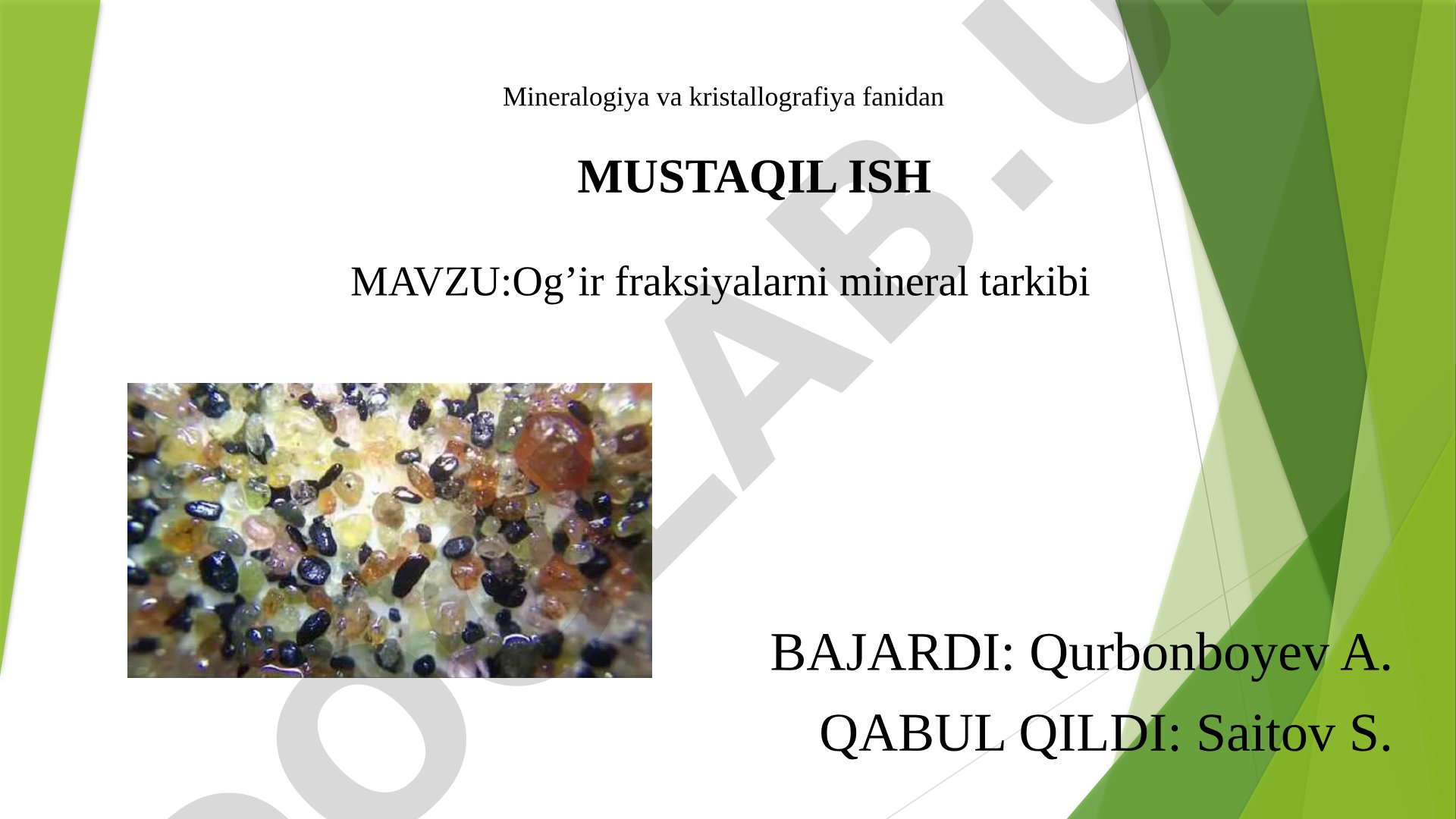 Og'ir fraksiyalarni mineral tarkibi