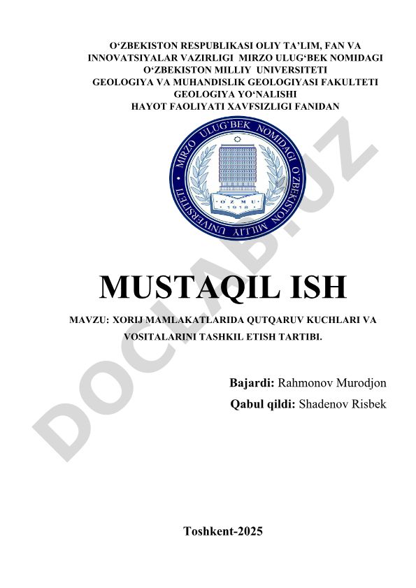 Xorij mamlakatlarida qutqaruv kuchlari va vositalarini tashkil etish tartibi