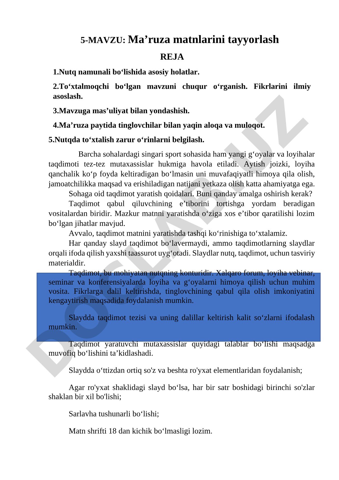 Ma’ruza matnlarini tayyorlash