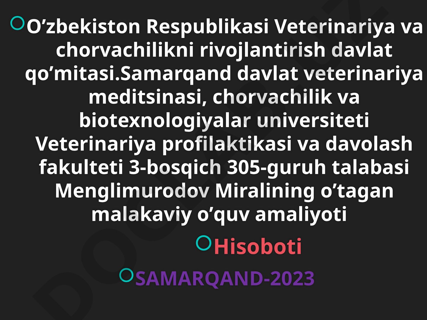 Veterinariya amaliyoti: xirurgiya, akusherlik, sanitariya ekspertizasi