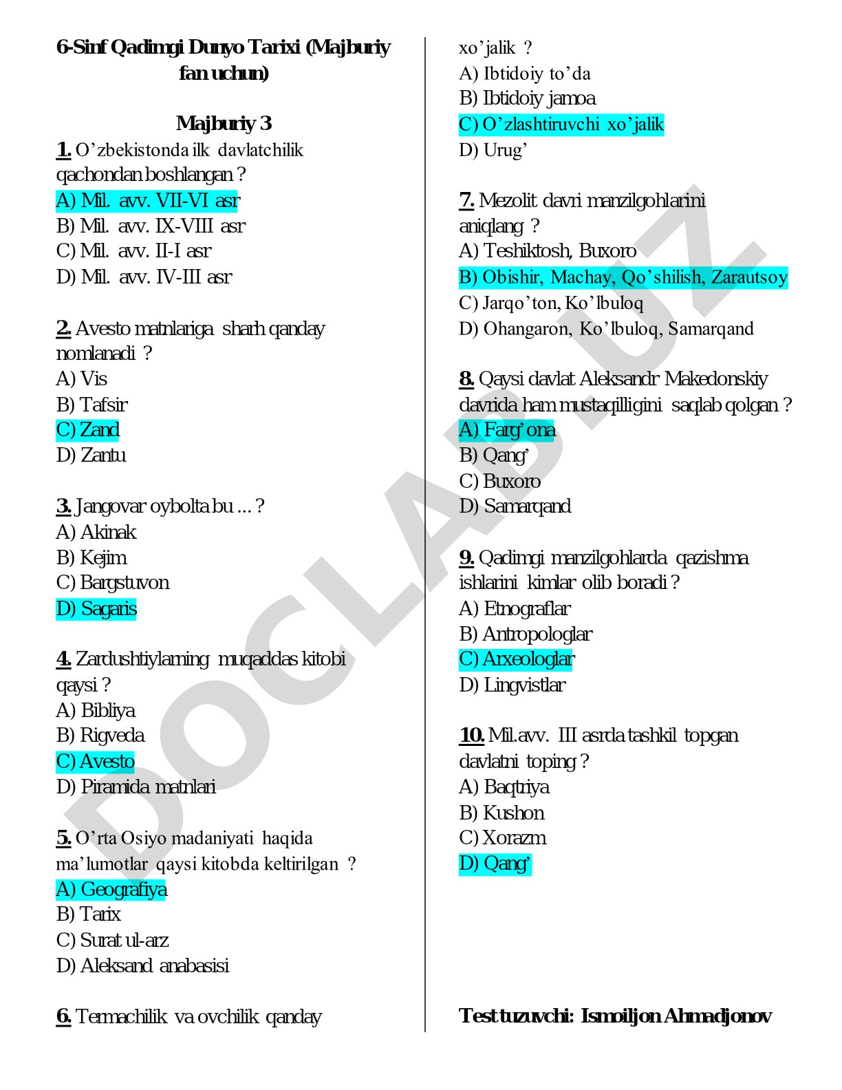6-sinf Qadimgi Dunyo Tarixi
