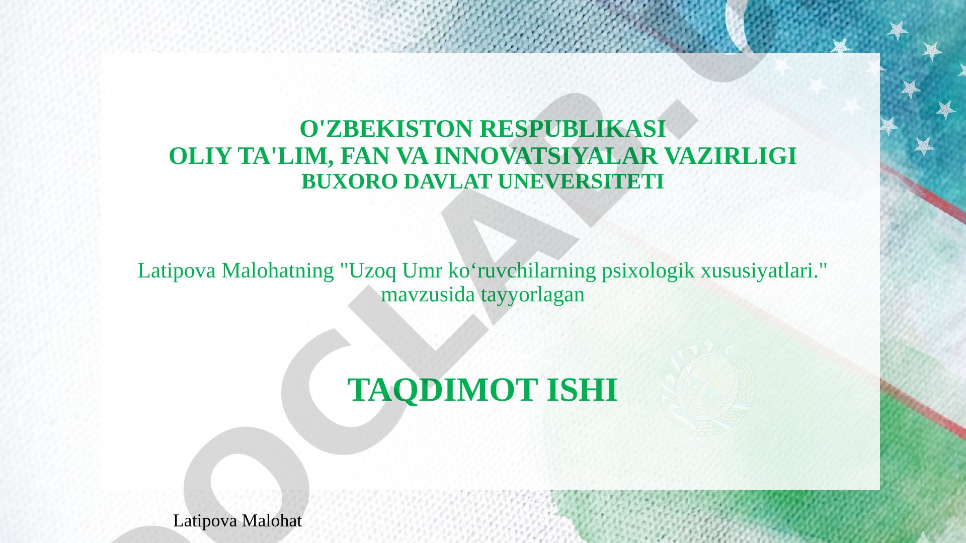 Uzoq Umr koʻruvchilarning psixologik xususiyatlari