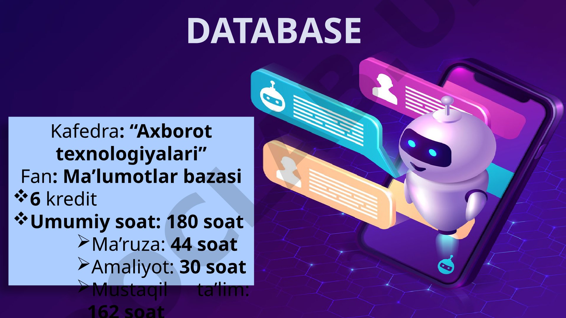 Ma'lumotlar bazasini rejalashtirish, loyihalashtirish va administratorlash
