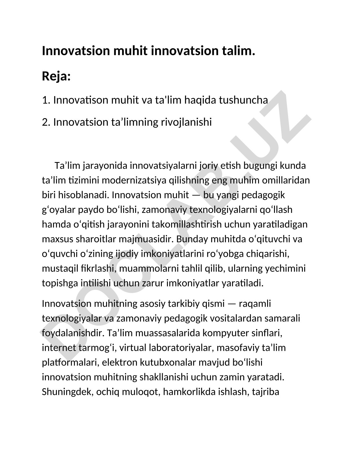 Innovatsion muhit va ta'limning rivojlanishi