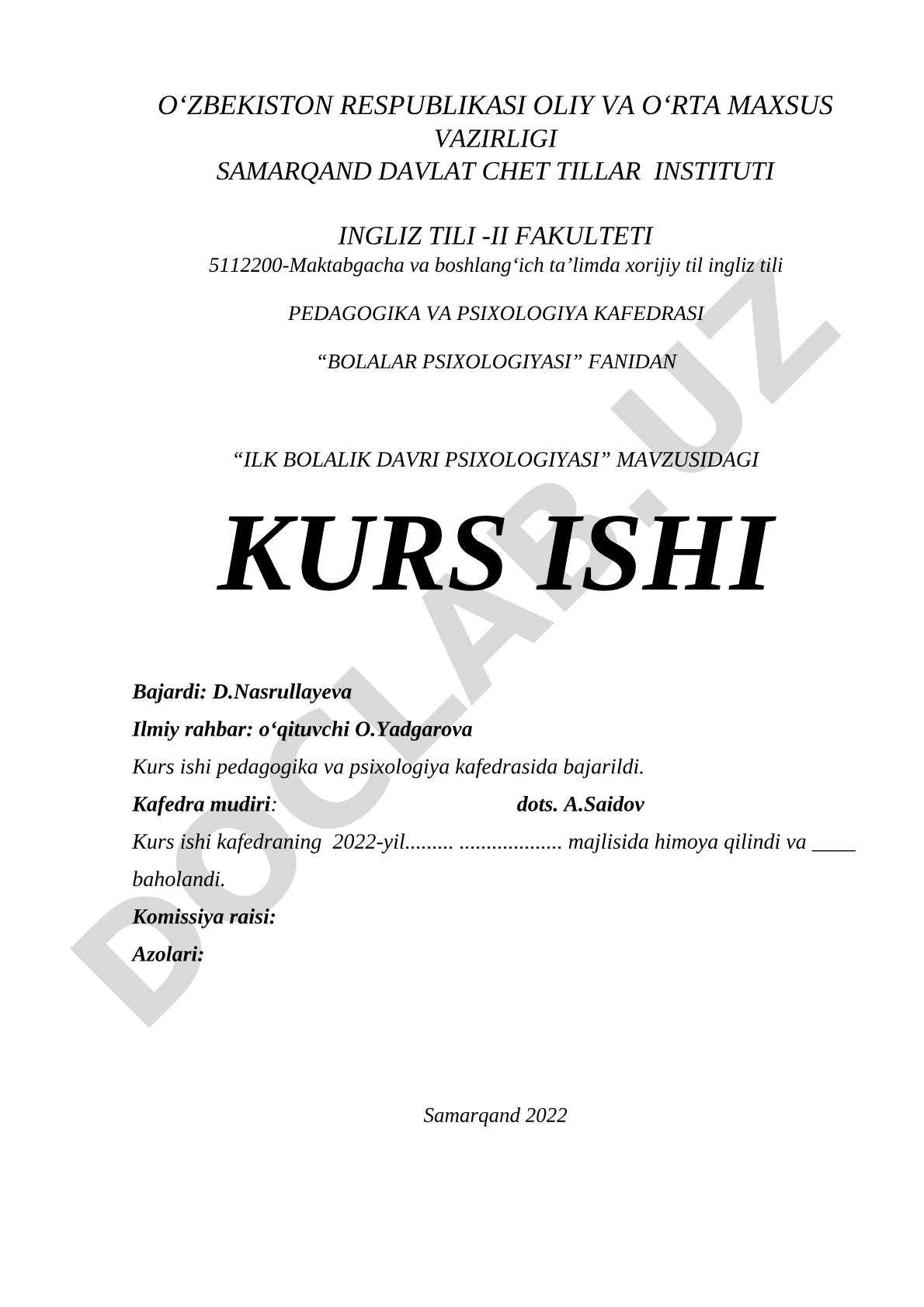 Ilk bolalik davri psixologiyasi