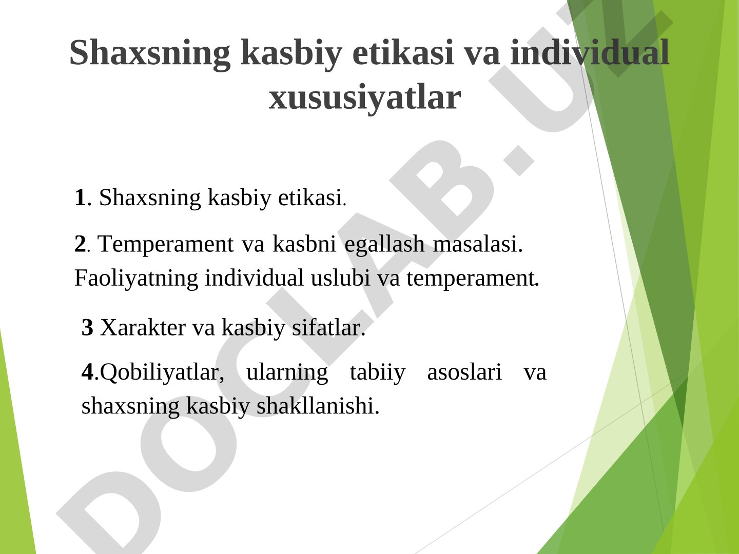 Shaxsning kasbiy etikasi va individual xususiyatlar