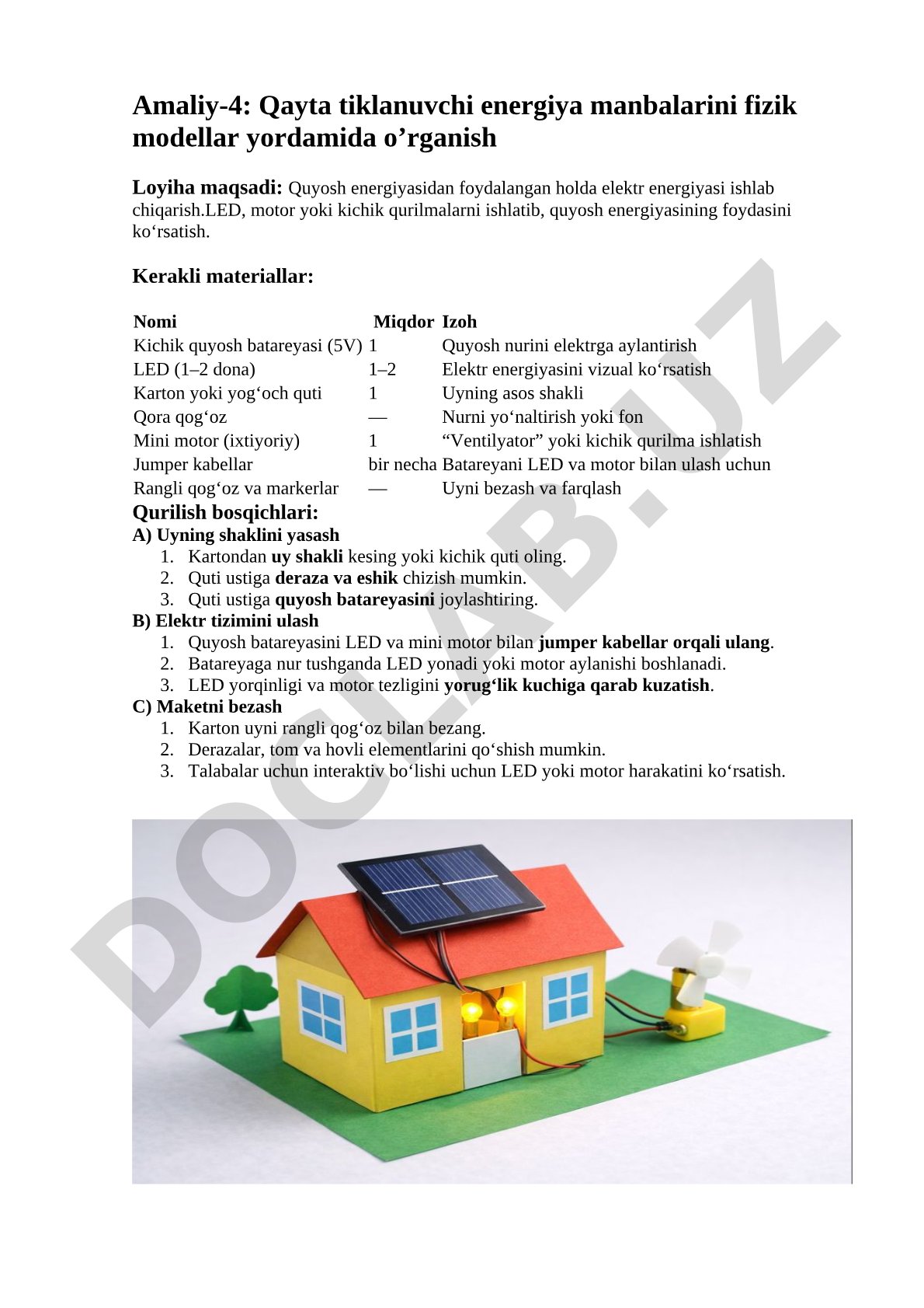 Qayta tiklanuvchi energiya manbalarini fizik modellar yordamida o'rganish