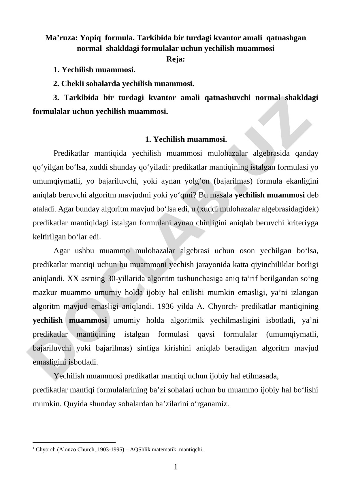 Yopiq formula uchun yechilish muammosi