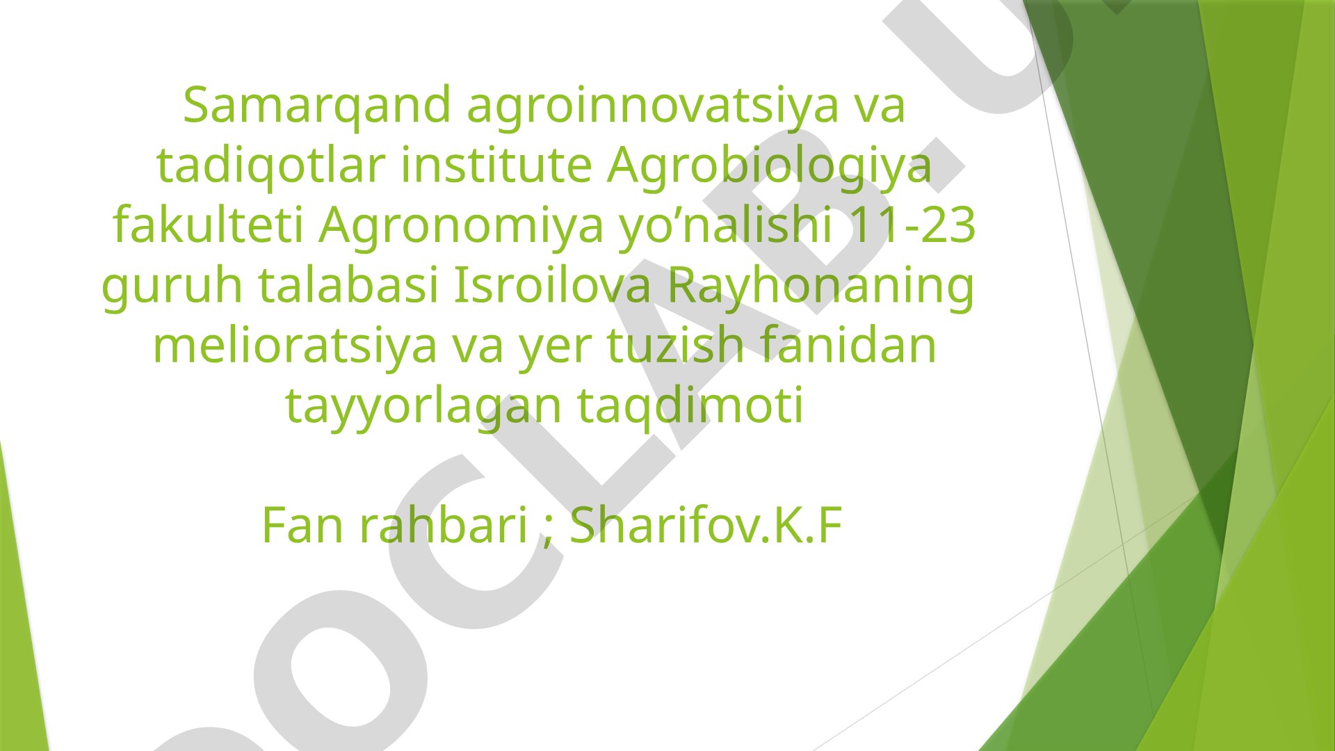 O‘zbekiston Respublikasi qishloq xo‘jaligida islohotlarni chuqurlashtirish borasidagi qonun va qarorlar