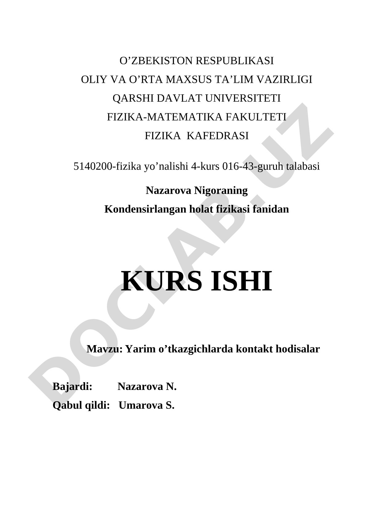 Yarim o’tkazgichlarda kontakt hodisalar