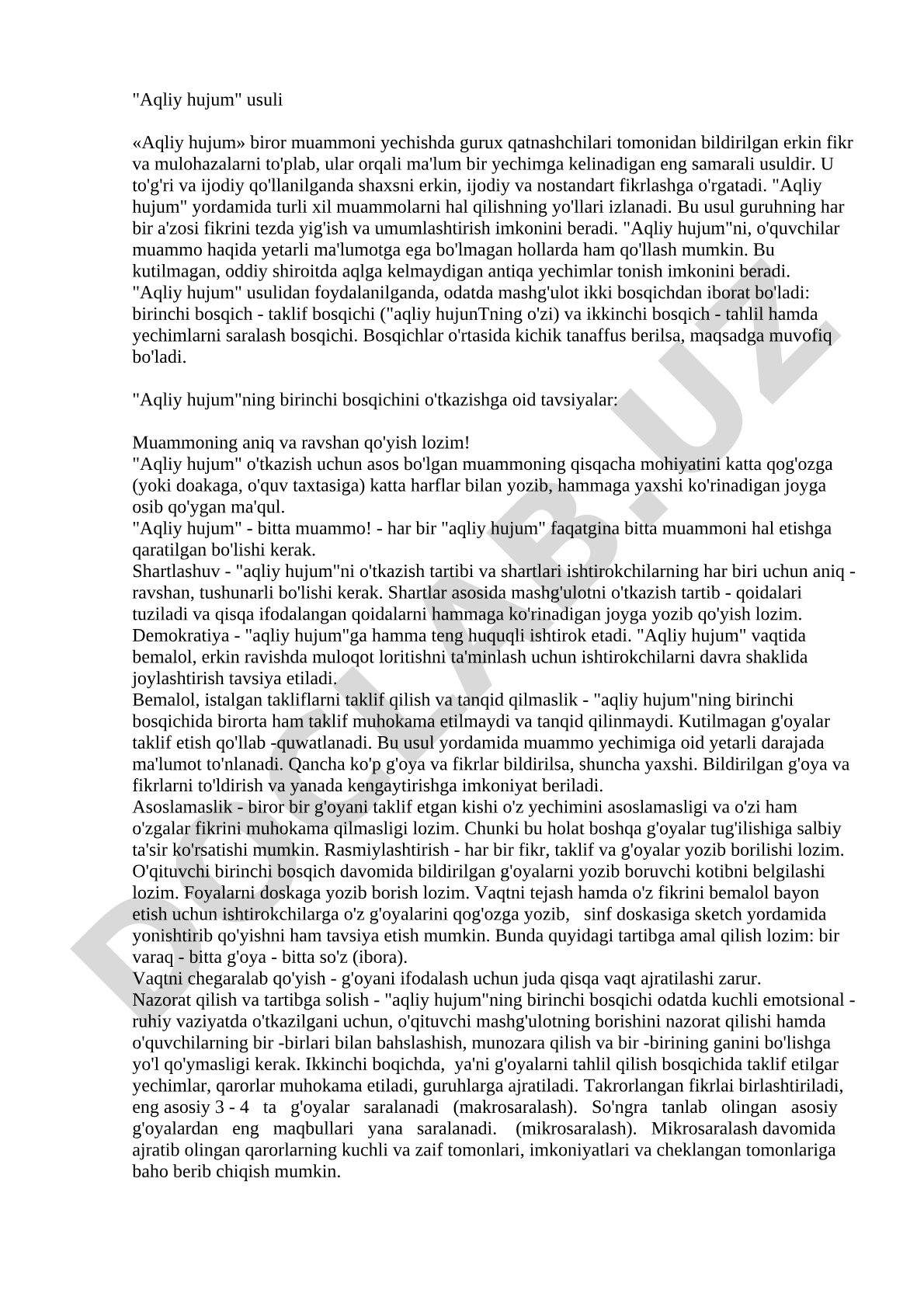 Aqliy hujum usulining mohiyati va bosqichlari