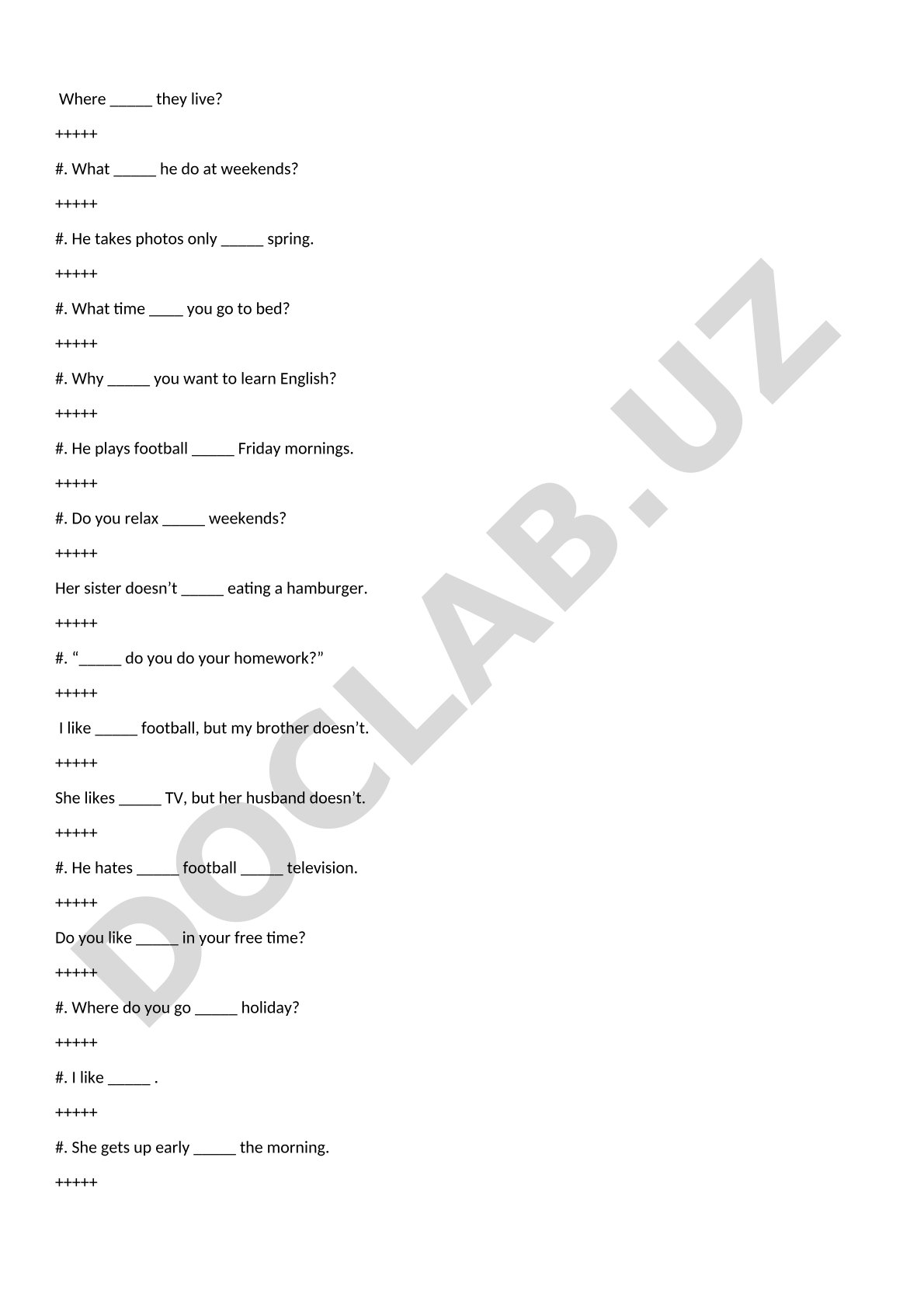 English Grammar Fill-in-the-Blank Exercises