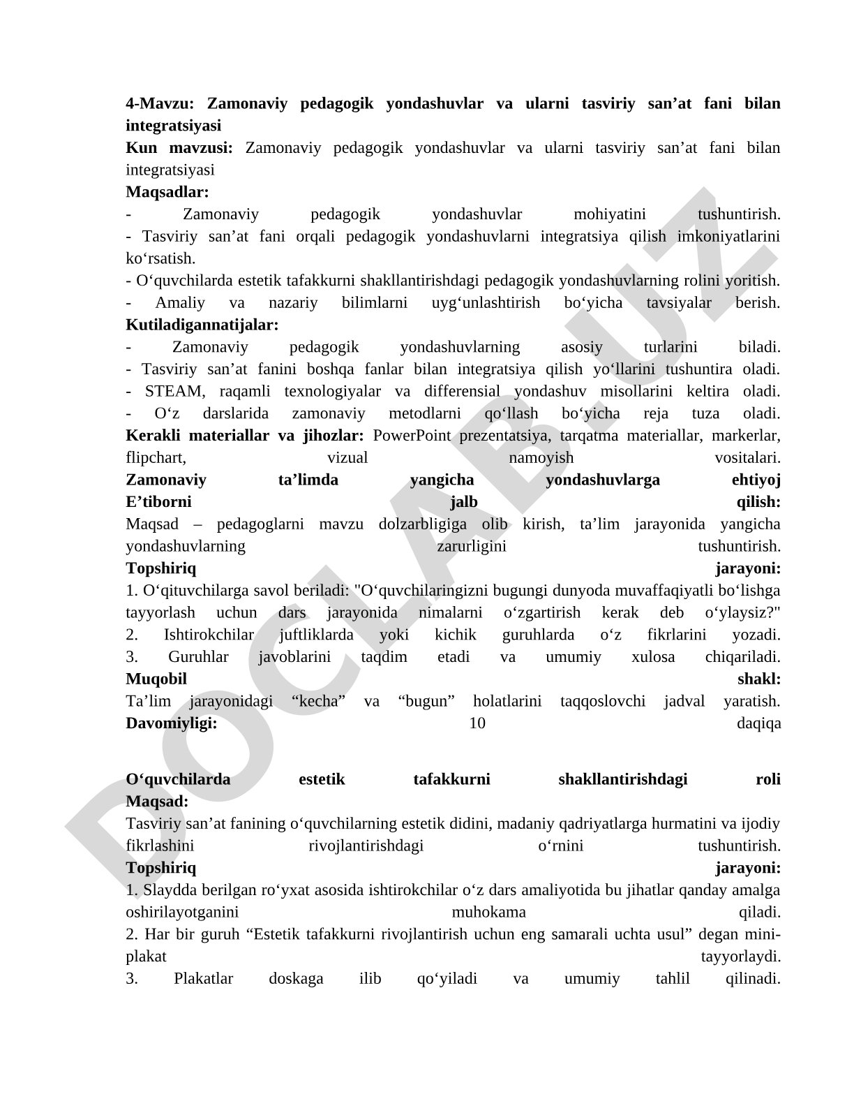 Zamonaviy pedagogik yondashuvlar va ularni tasviriy san’at fani bilan integratsiyasi