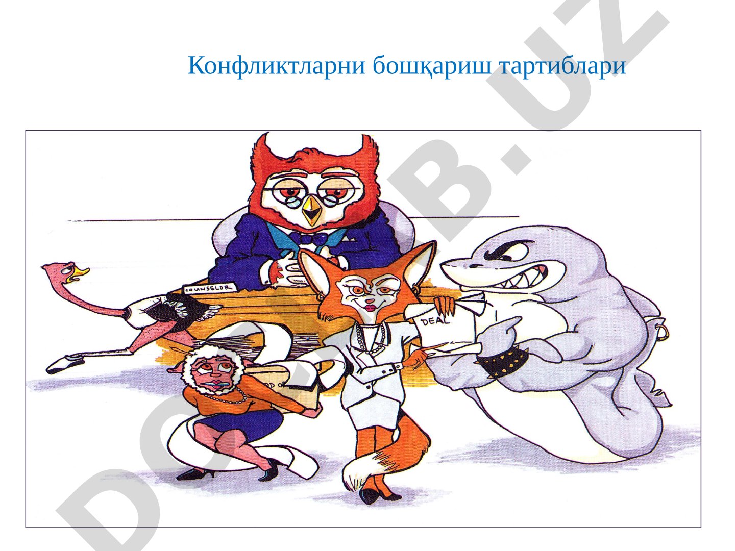 Конфликтларни бошқариш тартиблари: Қўй ва Акула усуллари