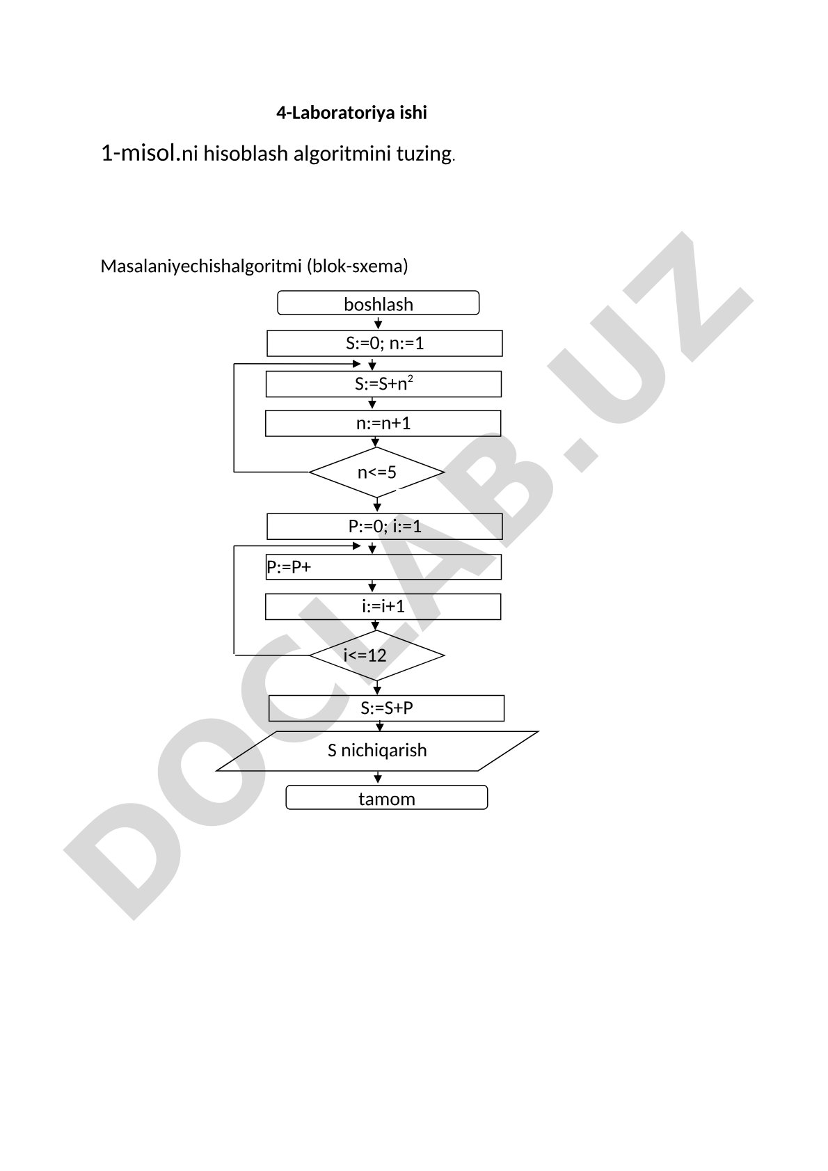 4-Laboratoriya ishi 1-misolni hisoblash algoritmini tuzing