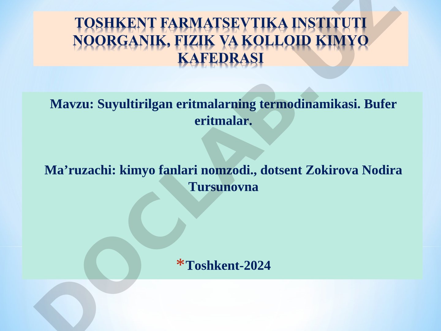 Suyultirilgan eritmalarning termodinamikasi. Bufer eritmalar