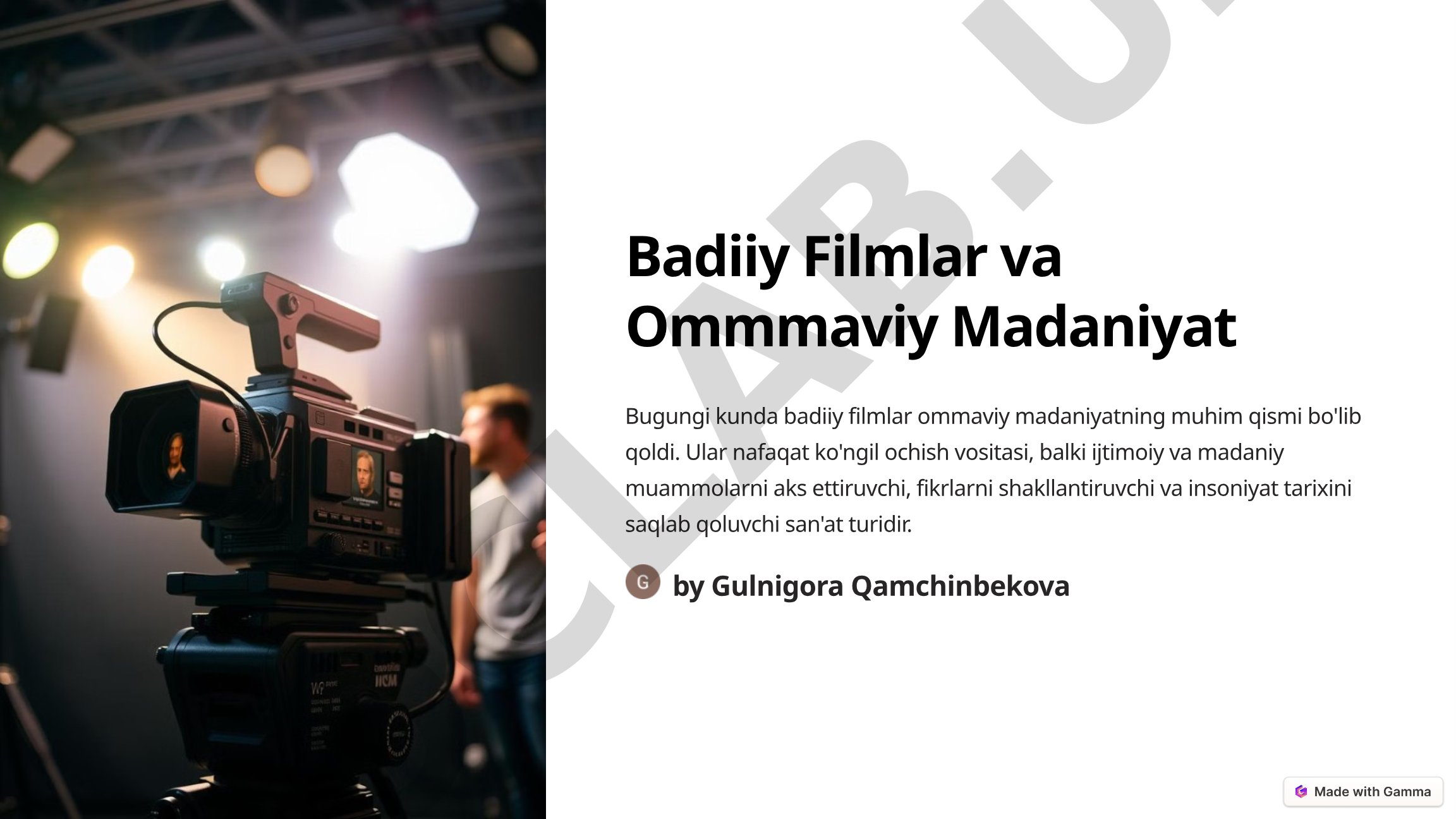 Badiiy Filmlar va Ommaviy Madaniyat