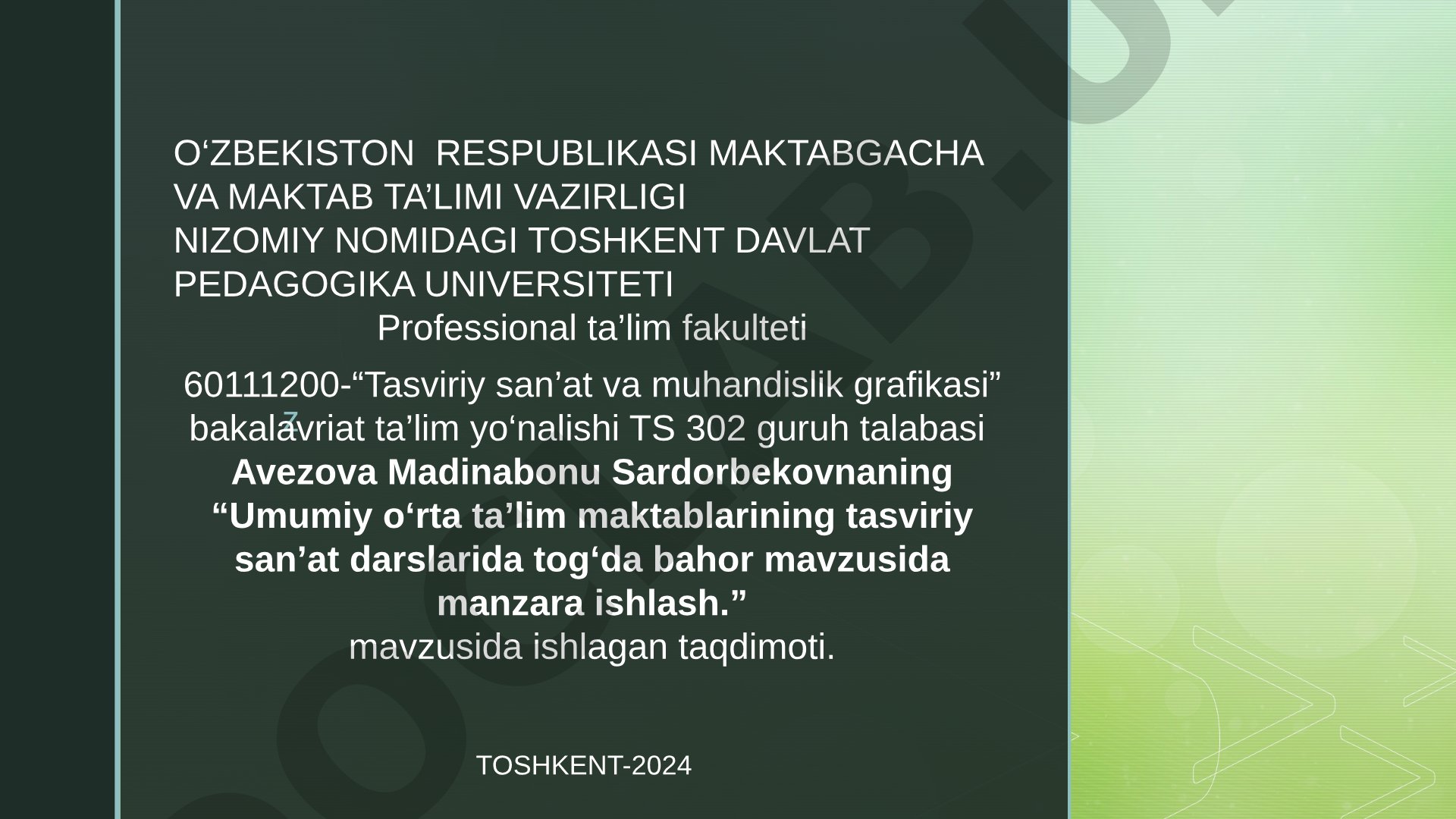 Umumiy oʻrta ta’lim maktablarining tasviriy san’at darslarida togʻda bahor mavzusida manzara ishlash