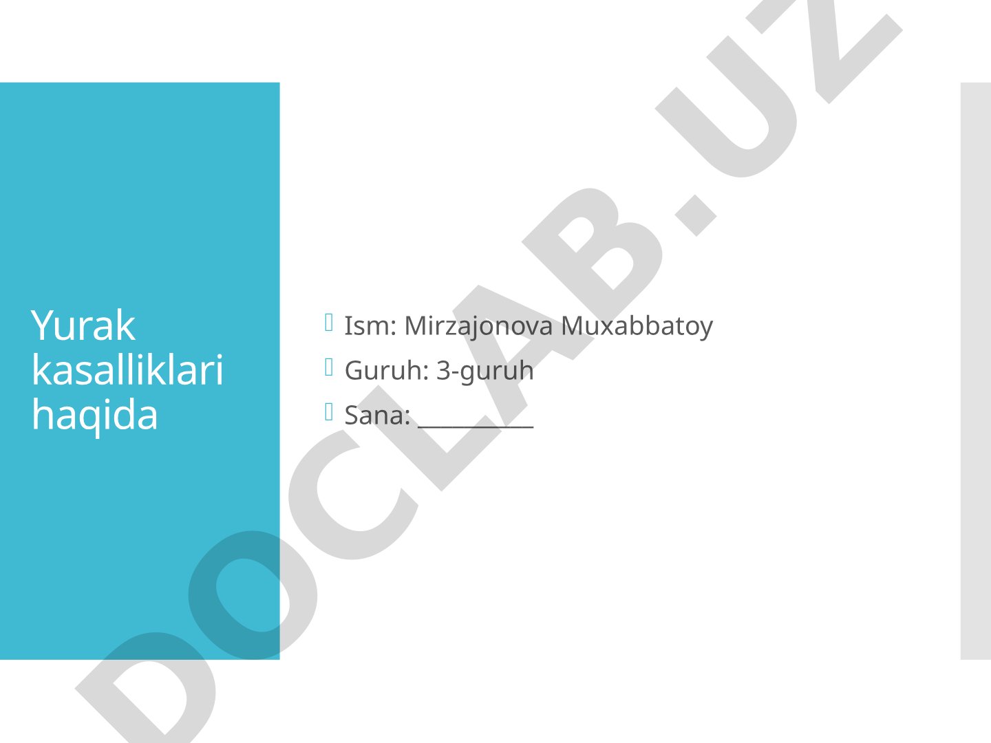 Yurak kasalliklari sabablari, turlari, belgilari, birinchi yordam va profilaktika