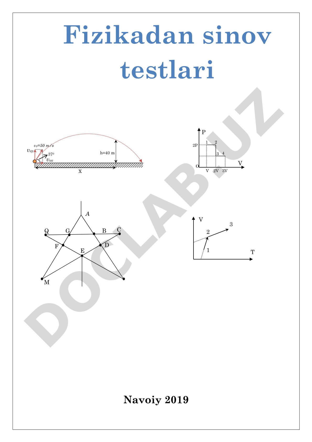 Fizikadan sinov testlari Navoiy 2019