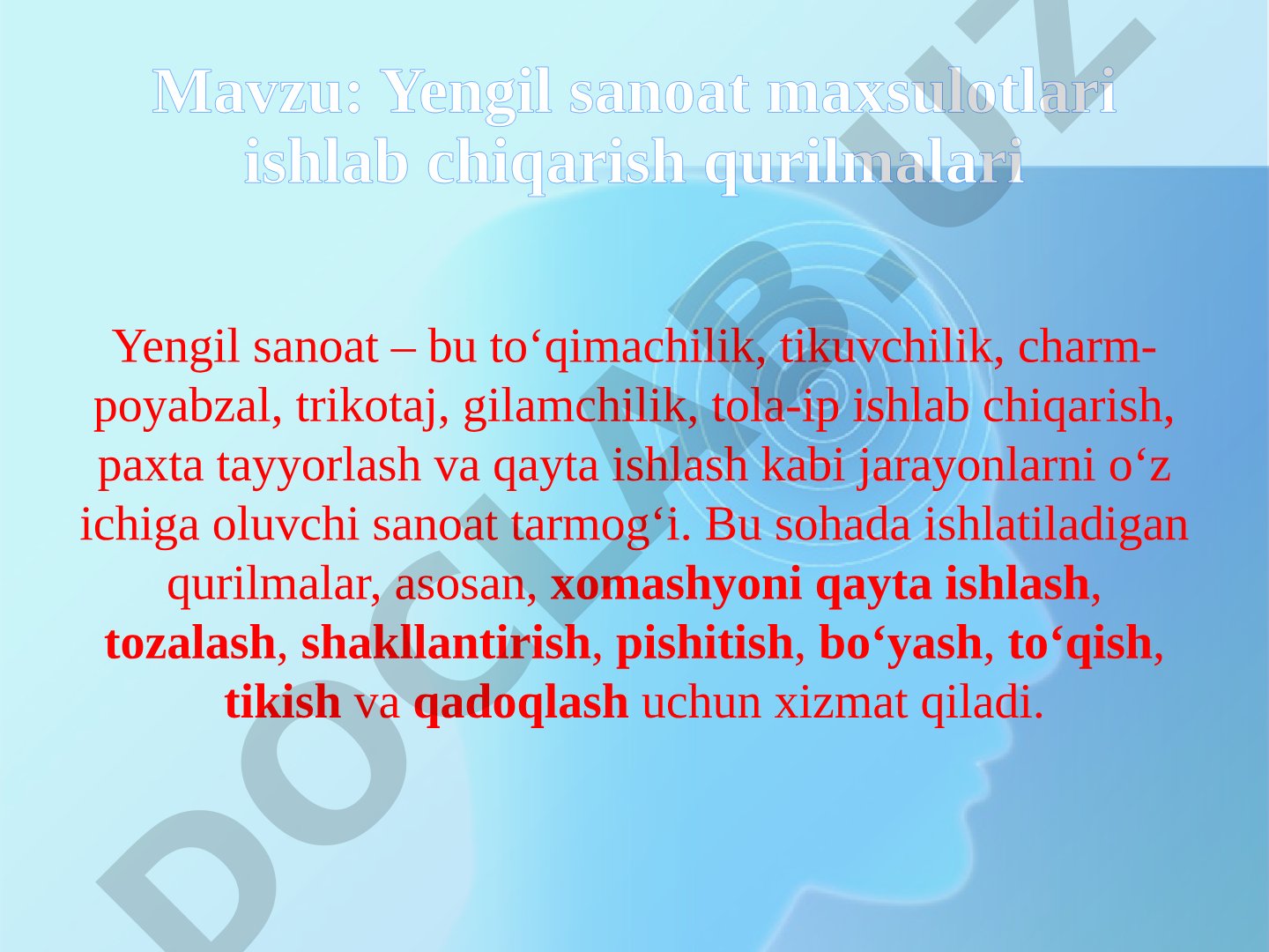 Yengil sanoat maxsulotlari ishlab chiqarish qurilmalari