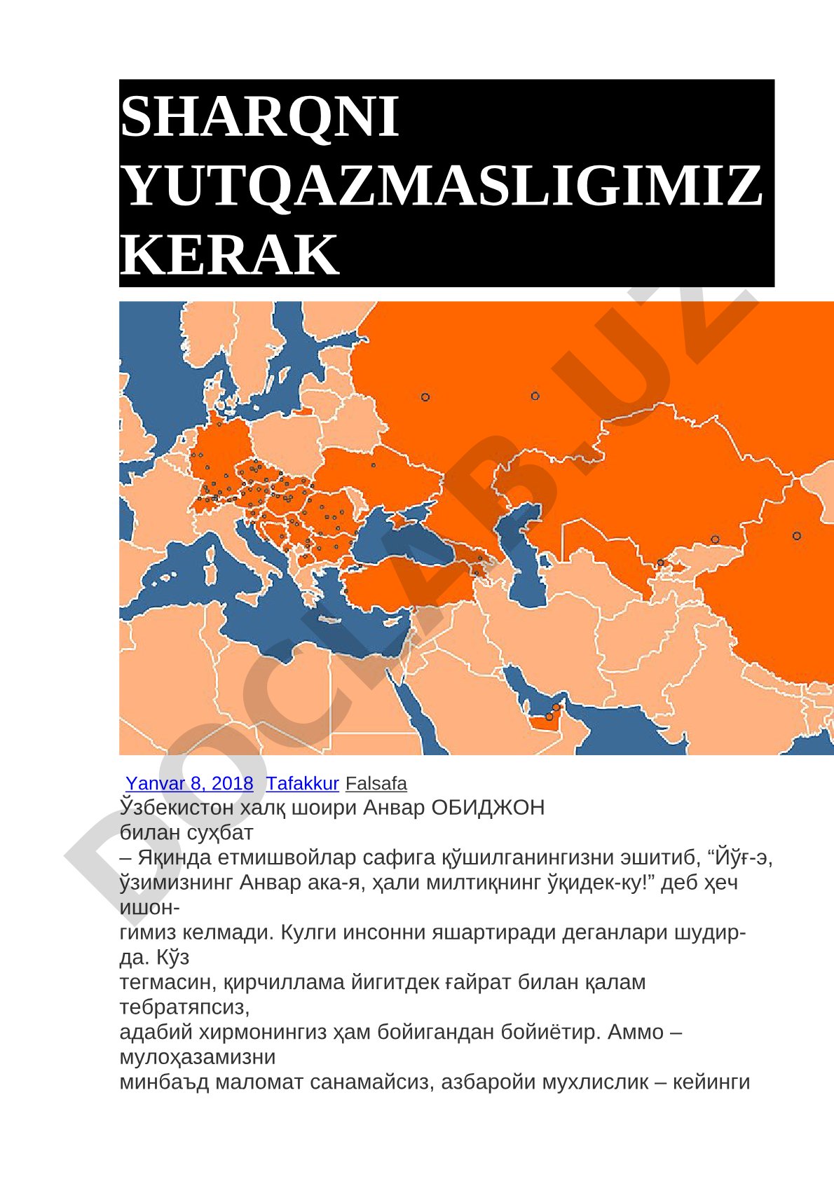 ШАРҚНИ ЙЎТҚАЗМАСЛИГИМИЗ КЕРАК