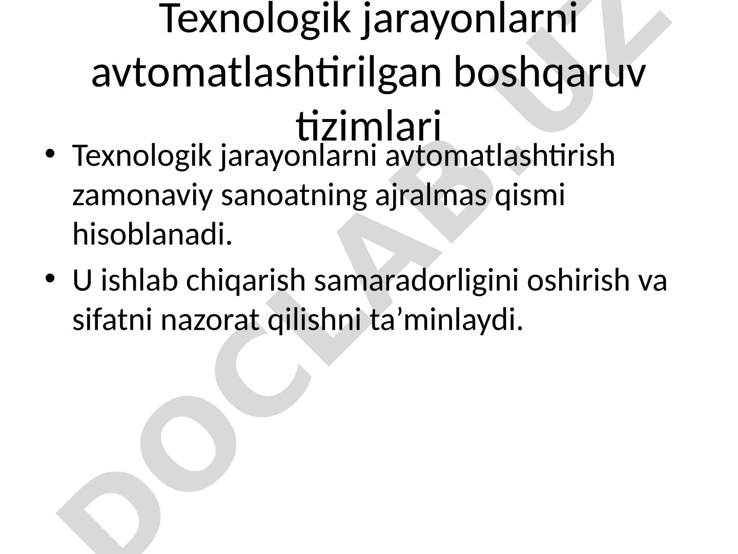 Texnologik jarayonlarni avtomatlashtirilgan boshqaruv tizimlari