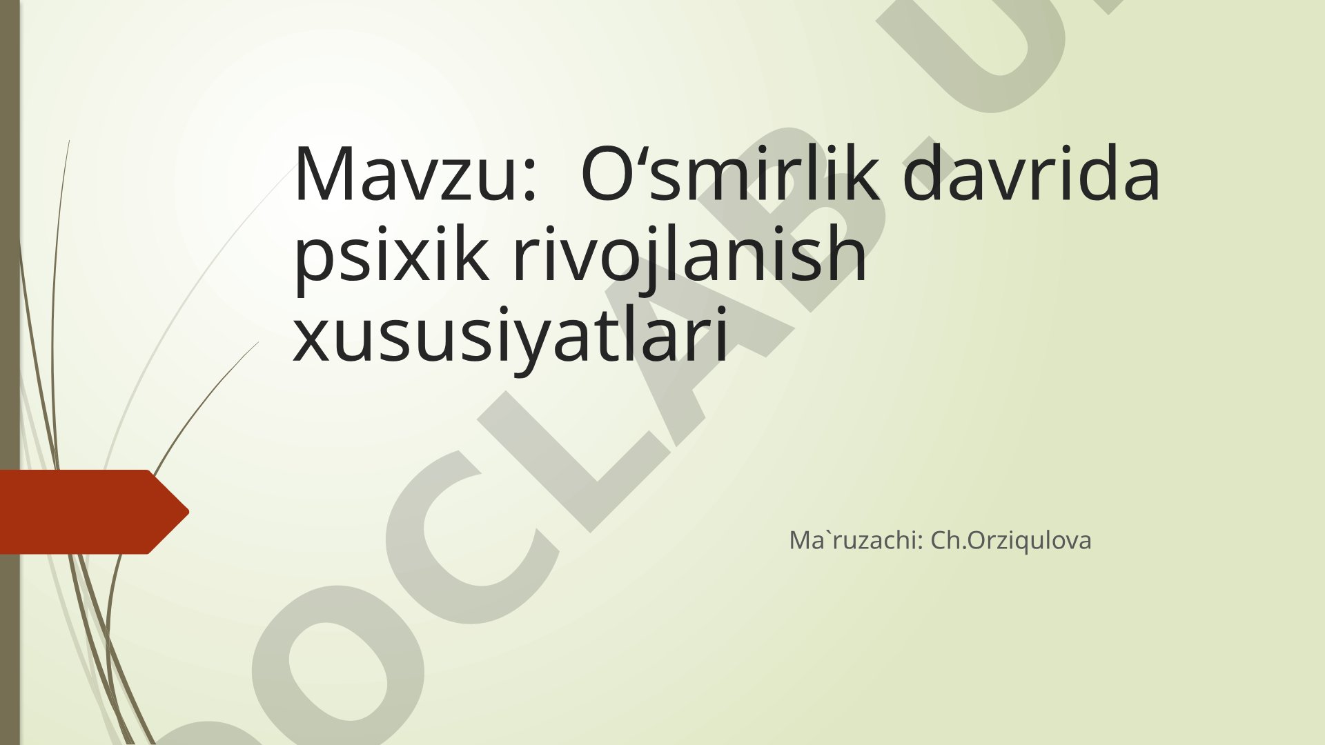 O‘smirlik davrida psixik rivojlanish xususiyatlari
