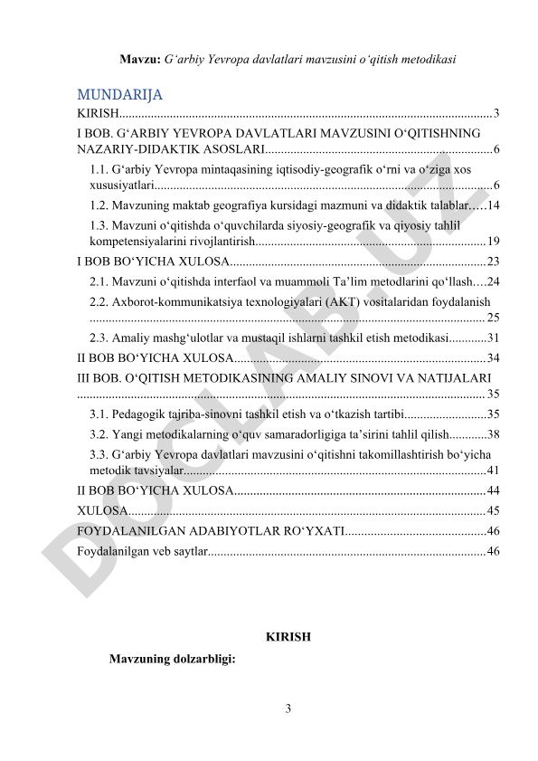 G‘arbiy Yevropa davlatlari mavzusini o‘qitish metodikasi