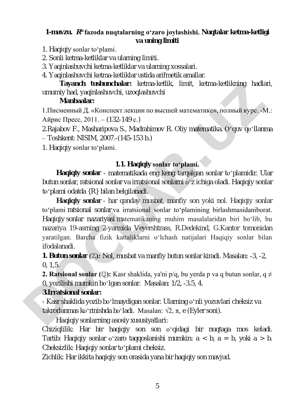 Rn fazoda nuqtalarning o‘zaro joylashishi. Nuqtalar ketma-ketligi va uning limiti