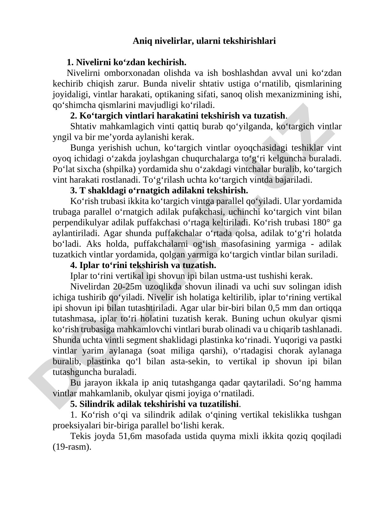 Nivelirni tekshirish va sozlash