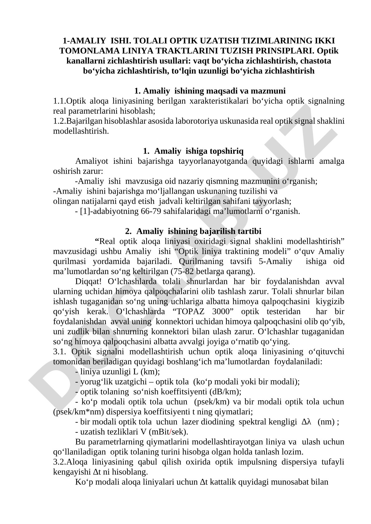 Tolali optik uzatish tizimlarining ikki tomonlama liniya traktlarini tuzish prinsiplari